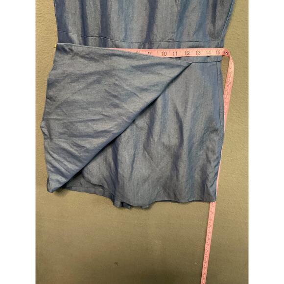 New York & Company Sleeveless Chambray Romper Shorts Small Denim Look - Picture 5 of 8